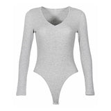 One-Piece Knitted Bodysuits Women Sexy Club Outfits V-Neck