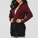 One-Piece Knitted Bodysuits Women Sexy Club Outfits V-Neck