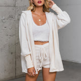 Three Piece Sexy Fluffy Sets Velvet Plush Hooded Cardigan