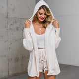Three Piece Sexy Fluffy Sets Velvet Plush Hooded Cardigan