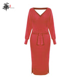 Sweater Dress Long Sleeve Winter Bandage Bodycon V-Neck