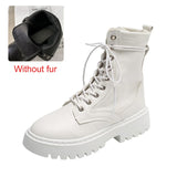 Rimocy White Black PU Leather Ankle Boots Round Toe