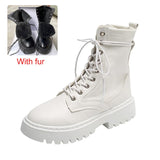 Rimocy White Black PU Leather Ankle Boots Round Toe