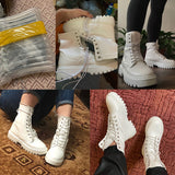 Rimocy White Black PU Leather Ankle Boots Round Toe