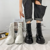 Rimocy White Black PU Leather Ankle Boots Round Toe