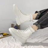 Rimocy White Black PU Leather Ankle Boots Round Toe