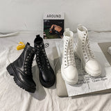 Rimocy White Black PU Leather Ankle Boots Round Toe