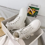 Rimocy White Black PU Leather Ankle Boots Round Toe