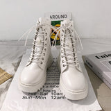 Rimocy White Black PU Leather Ankle Boots Round Toe