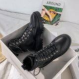 Rimocy White Black PU Leather Ankle Boots Round Toe