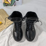 Rimocy White Black PU Leather Ankle Boots Round Toe