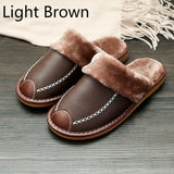 Men Winter PU Leather Slippers Warm Indoor Slipper Waterproof