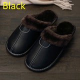Men Winter PU Leather Slippers Warm Indoor Slipper Waterproof