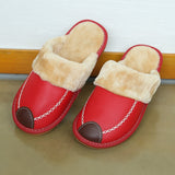 Men Winter PU Leather Slippers Warm Indoor Slipper Waterproof