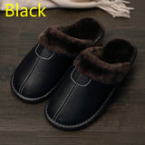 Men Winter PU Leather Slippers Warm Indoor Slipper Waterproof