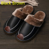 Men Winter PU Leather Slippers Warm Indoor Slipper Waterproof