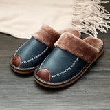 Men Winter PU Leather Slippers Warm Indoor Slipper Waterproof