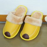 Men Winter PU Leather Slippers Warm Indoor Slipper Waterproof