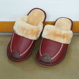 Men Winter PU Leather Slippers Warm Indoor Slipper Waterproof