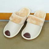 Men Winter PU Leather Slippers Warm Indoor Slipper Waterproof