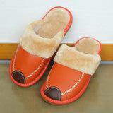 Men Winter PU Leather Slippers Warm Indoor Slipper Waterproof