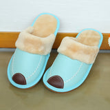 Men Winter PU Leather Slippers Warm Indoor Slipper Waterproof