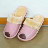 Men Winter PU Leather Slippers Warm Indoor Slipper Waterproof