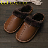Men Winter PU Leather Slippers Warm Indoor Slipper Waterproof
