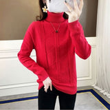 Women Turtleneck Pullover Slim Velvet Knitted Sweater