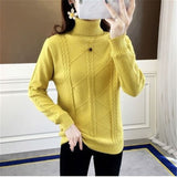 Women Turtleneck Pullover Slim Velvet Knitted Sweater