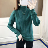 Women Turtleneck Pullover Slim Velvet Knitted Sweater