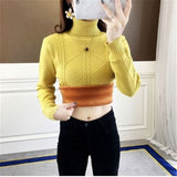 Women Turtleneck Pullover Slim Velvet Knitted Sweater