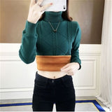 Women Turtleneck Pullover Slim Velvet Knitted Sweater