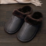 Men Winter PU Leather Slippers Warm Indoor Slipper Waterproof