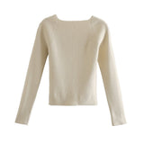 Women Long sleeve heart-neck Slim-fit Tight Knitted sweaters Pullover Tops