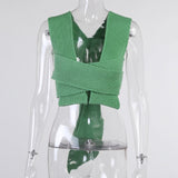 Sleeveless Knitted Crop Sweater Sexy Autumn Fashion Vest Jumper Top
