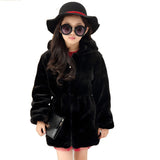 Girls Faux Fur Coat Winter Long Sleeve Hooded Warm Jacket For Kids 8-13 Year