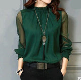 Chiffon Blouse Tops Long Sleeve Stand Neck Work Shirts