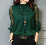 Chiffon Blouse Tops Long Sleeve Stand Neck Work Shirts