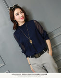 Chiffon Blouse Tops Long Sleeve Stand Neck Work Shirts