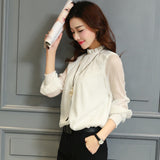 Chiffon Blouse Tops Long Sleeve Stand Neck Work Shirts