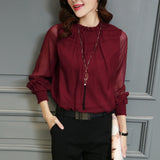 Chiffon Blouse Tops Long Sleeve Stand Neck Work Shirts