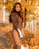 Women Long Sleeves High-Neck Elastic Midi Dress Knit Sweater Dress