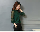 Chiffon Blouse Tops Long Sleeve Stand Neck Work Shirts