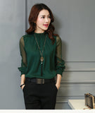 Chiffon Blouse Tops Long Sleeve Stand Neck Work Shirts