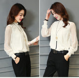 Chiffon Blouse Tops Long Sleeve Stand Neck Work Shirts