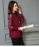Chiffon Blouse Tops Long Sleeve Stand Neck Work Shirts