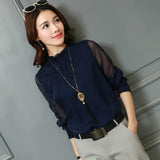 Chiffon Blouse Tops Long Sleeve Stand Neck Work Shirts