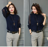 Chiffon Blouse Tops Long Sleeve Stand Neck Work Shirts