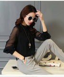 Chiffon Blouse Tops Long Sleeve Stand Neck Work Shirts